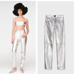 Zara x Steven Meisel Silver Metallic Leather Pants